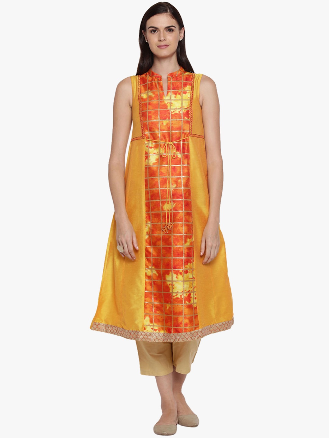 

RANGMANCH BY PANTALOONS Orange Printed A-Line Kurta