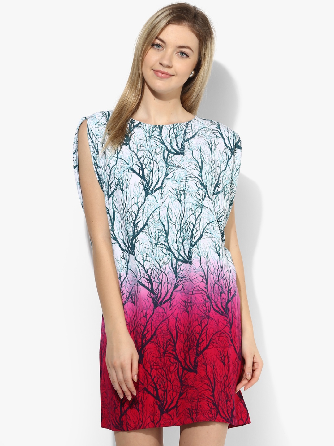 

French Connection Women Teal Green & Red Printed Shift Dress