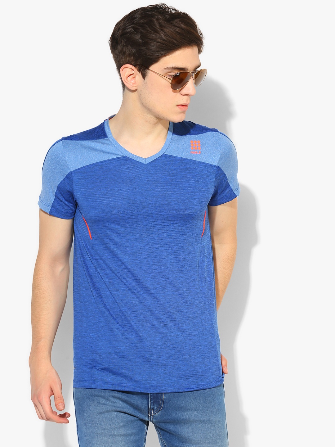 

Blue Textured V Neck T-Shirt