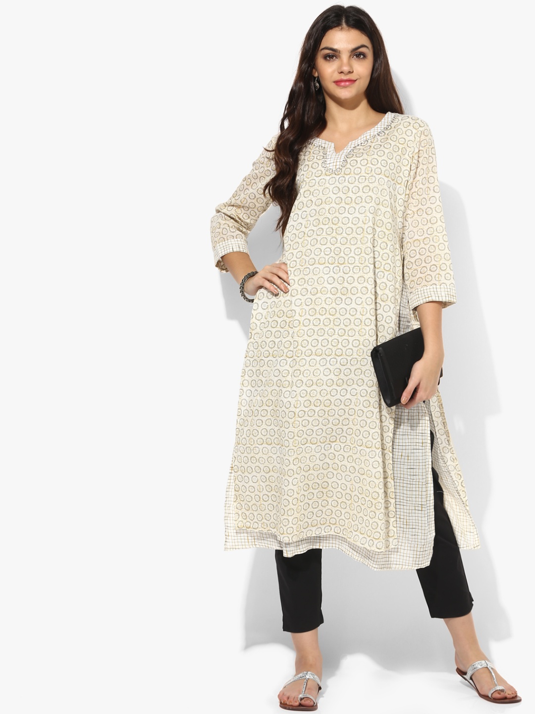 

RANGMANCH BY PANTALOONS Women Beige Printed Layered Straight Kurta