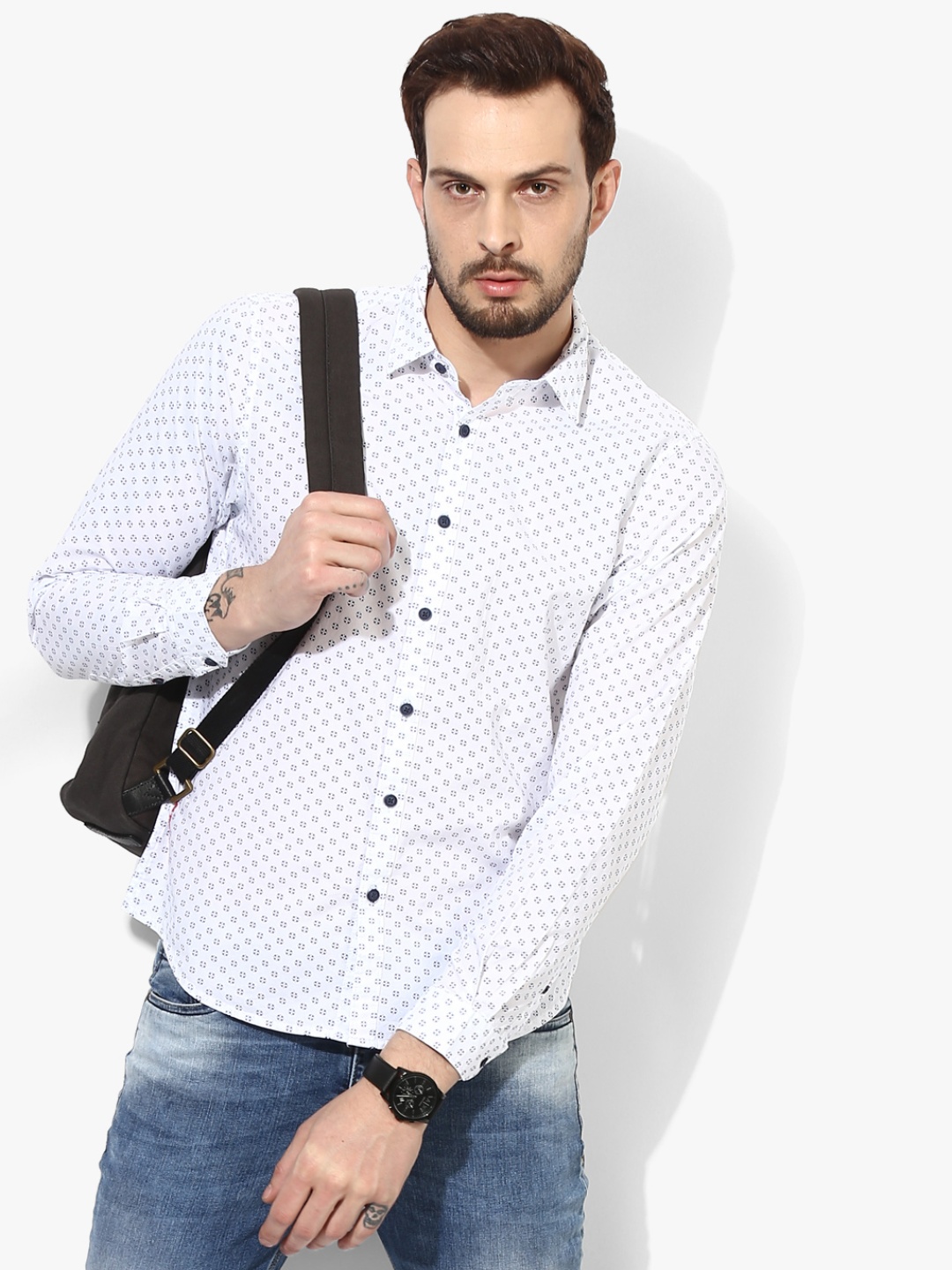 

White Printed Regular Fit Casual Shirt