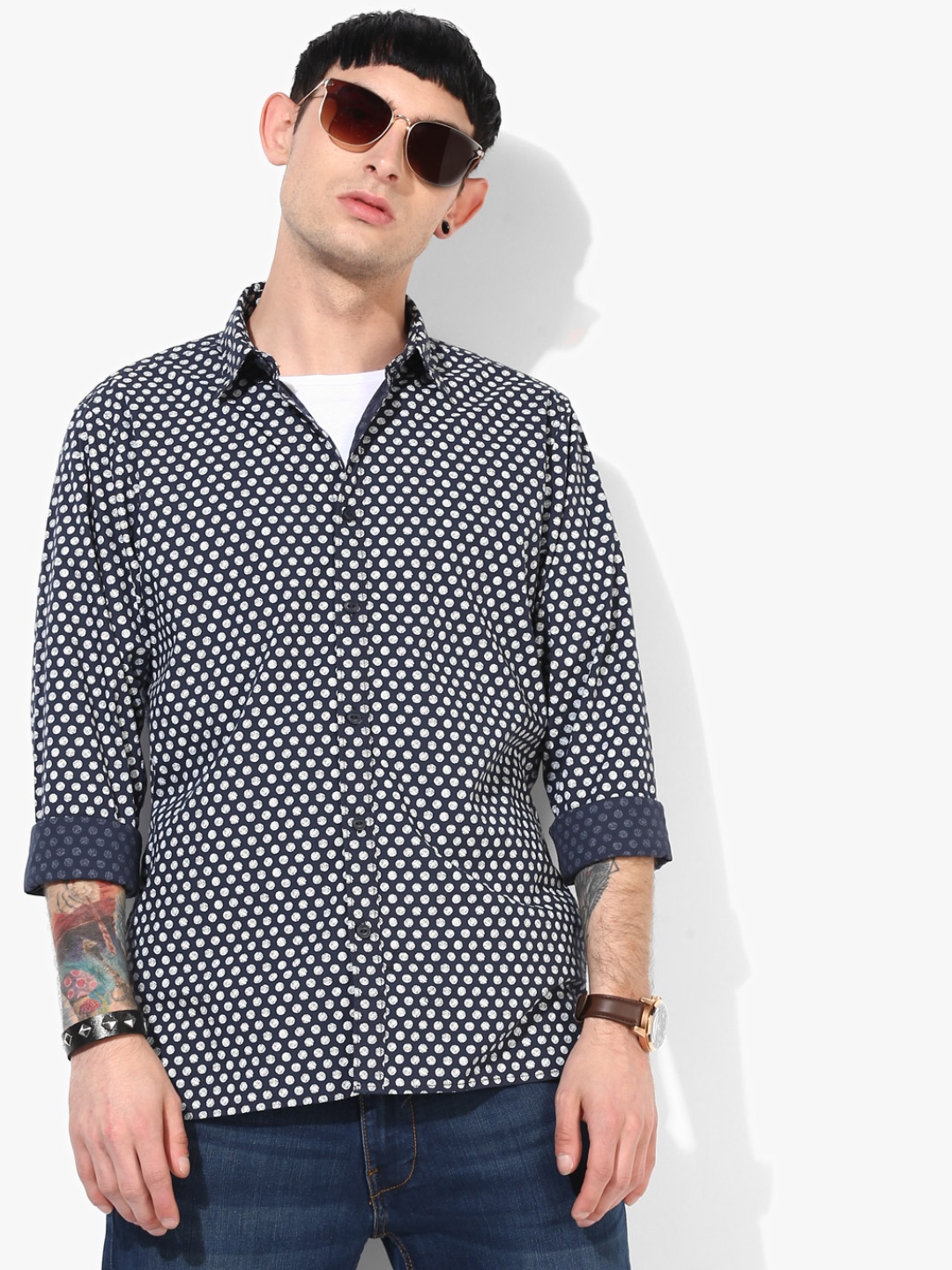 

Pepe Jeans Men Navy Blue & White Slim Fit Printed Casual Shirt