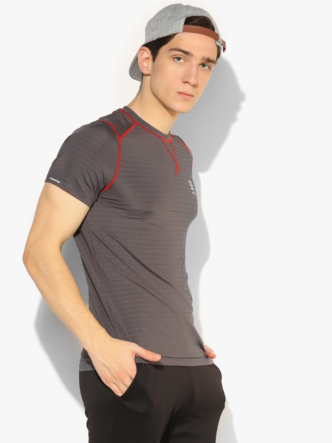 

Grey Striped Round Neck T-Shirt
