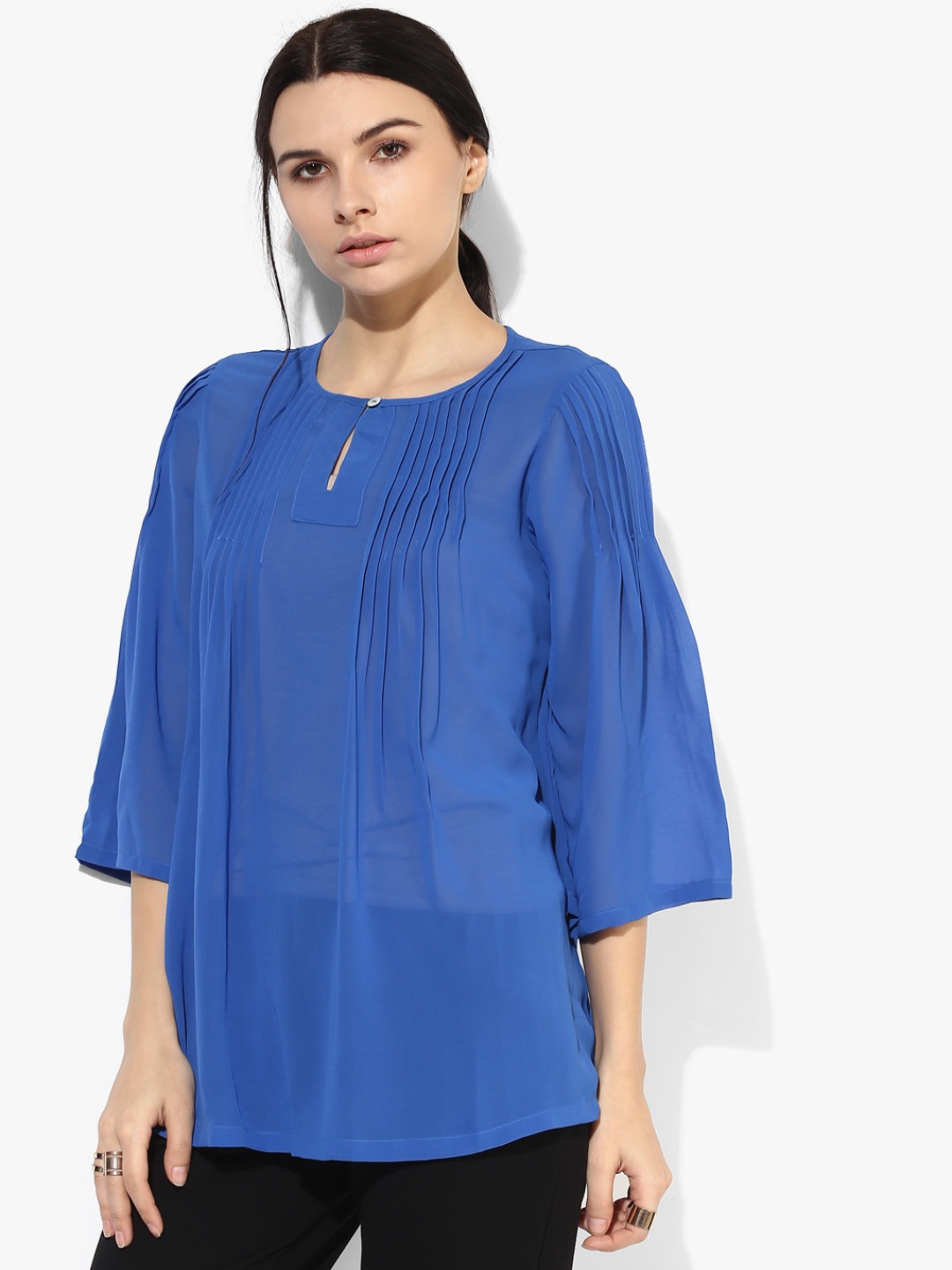 

AND Women Blue Solid Top