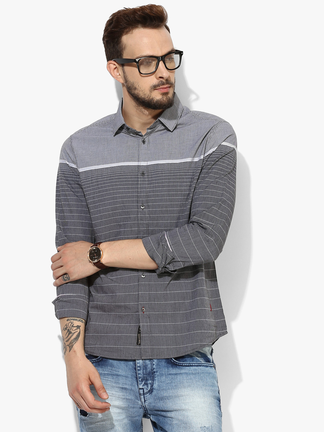 

Grey Striped Slim Fit Casual Shirt