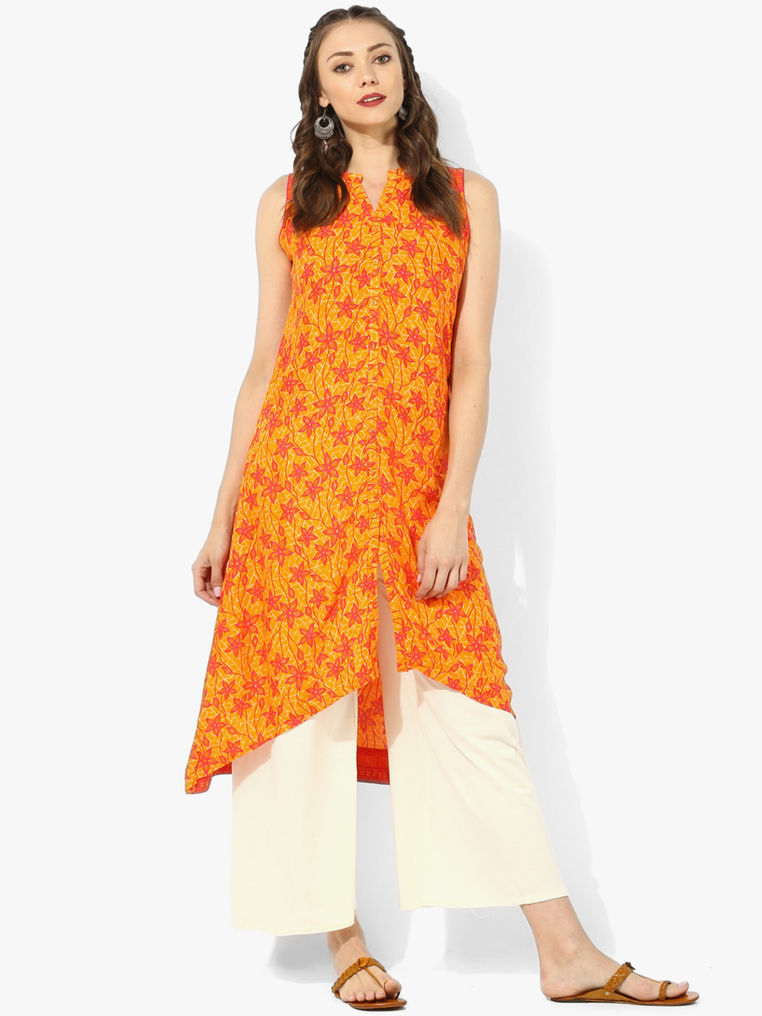

Rangriti Women Orange Printed A-Line Kurta