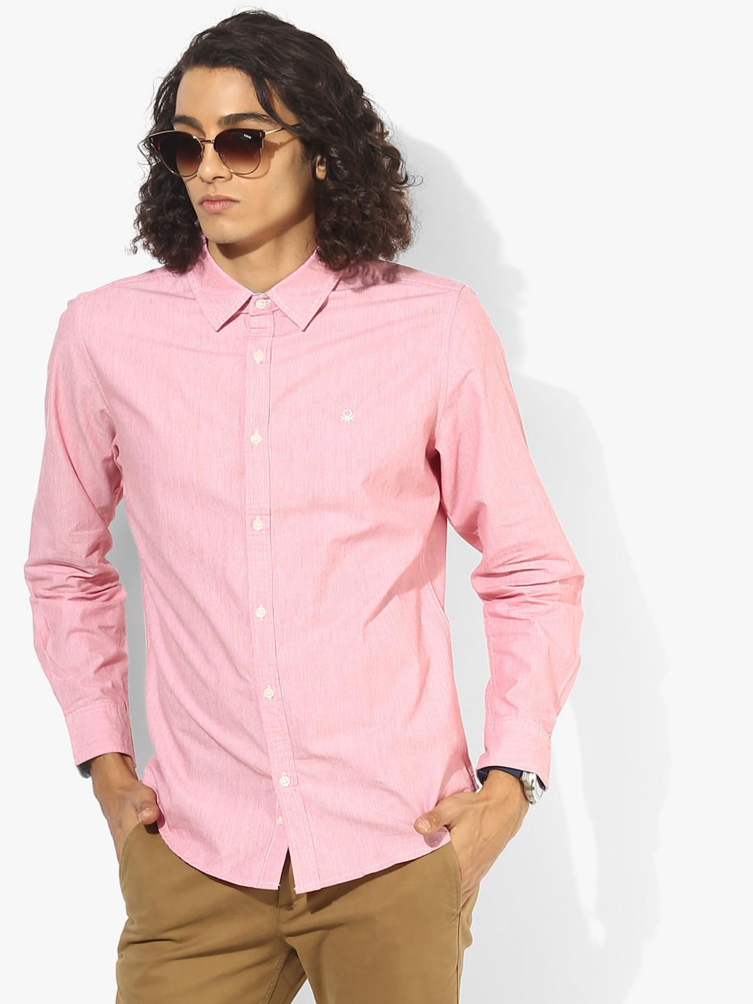 

United Colors of Benetton Men Pink Regular Fit Solid Casual Shirt