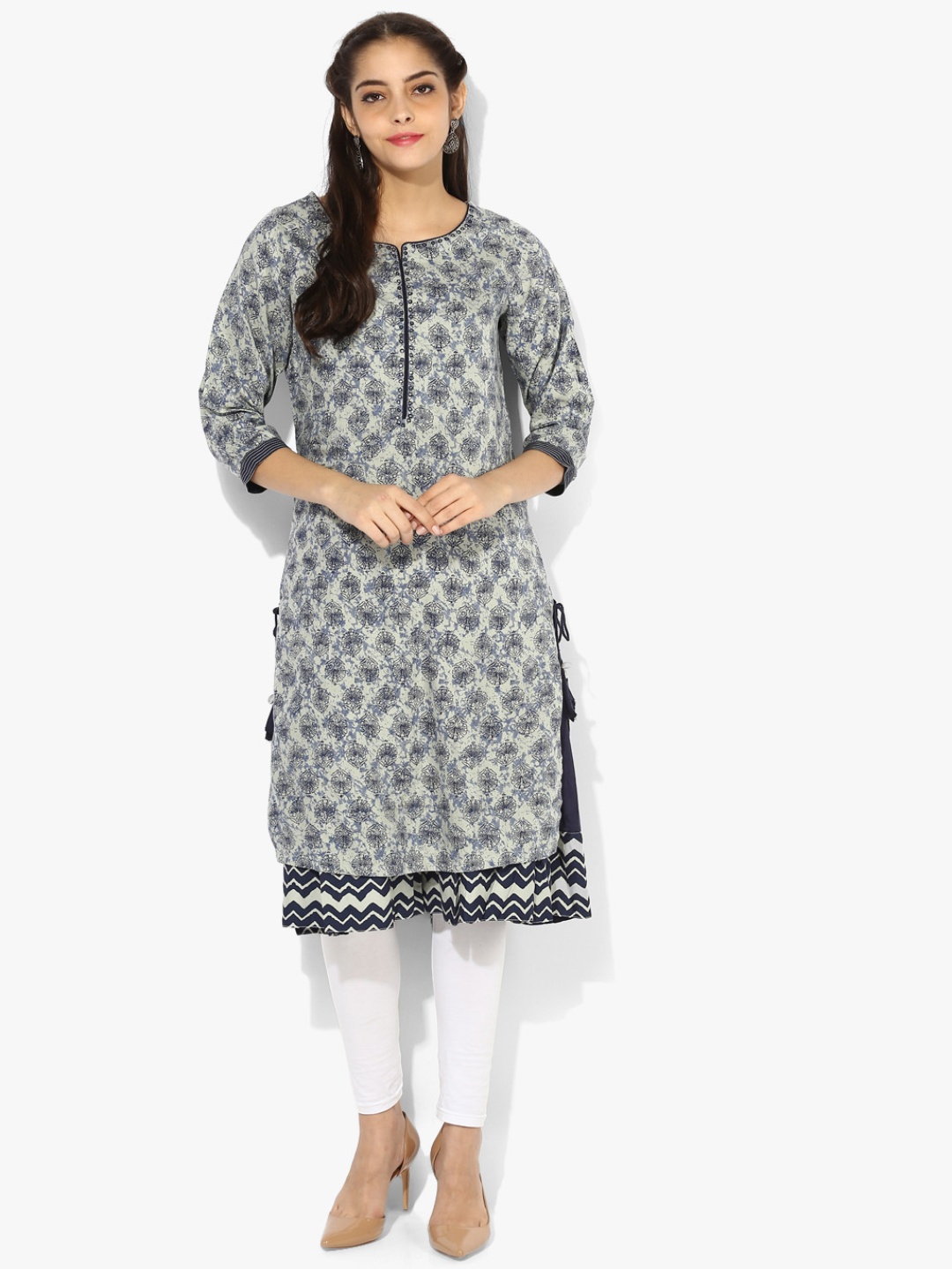 

Rangriti Women Grey & Navy Blue Printed Layered Kurta