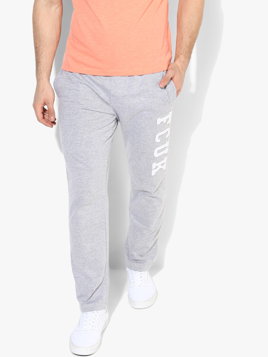 

FCUK Men Grey Melange Solid Track Pants