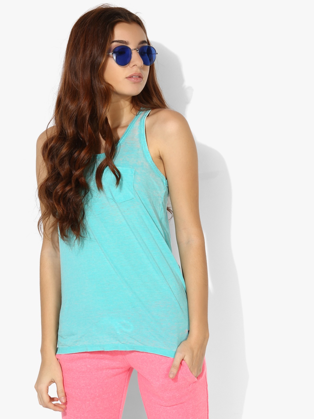 

Superdry Women Turquoise Blue Solid Tank Top