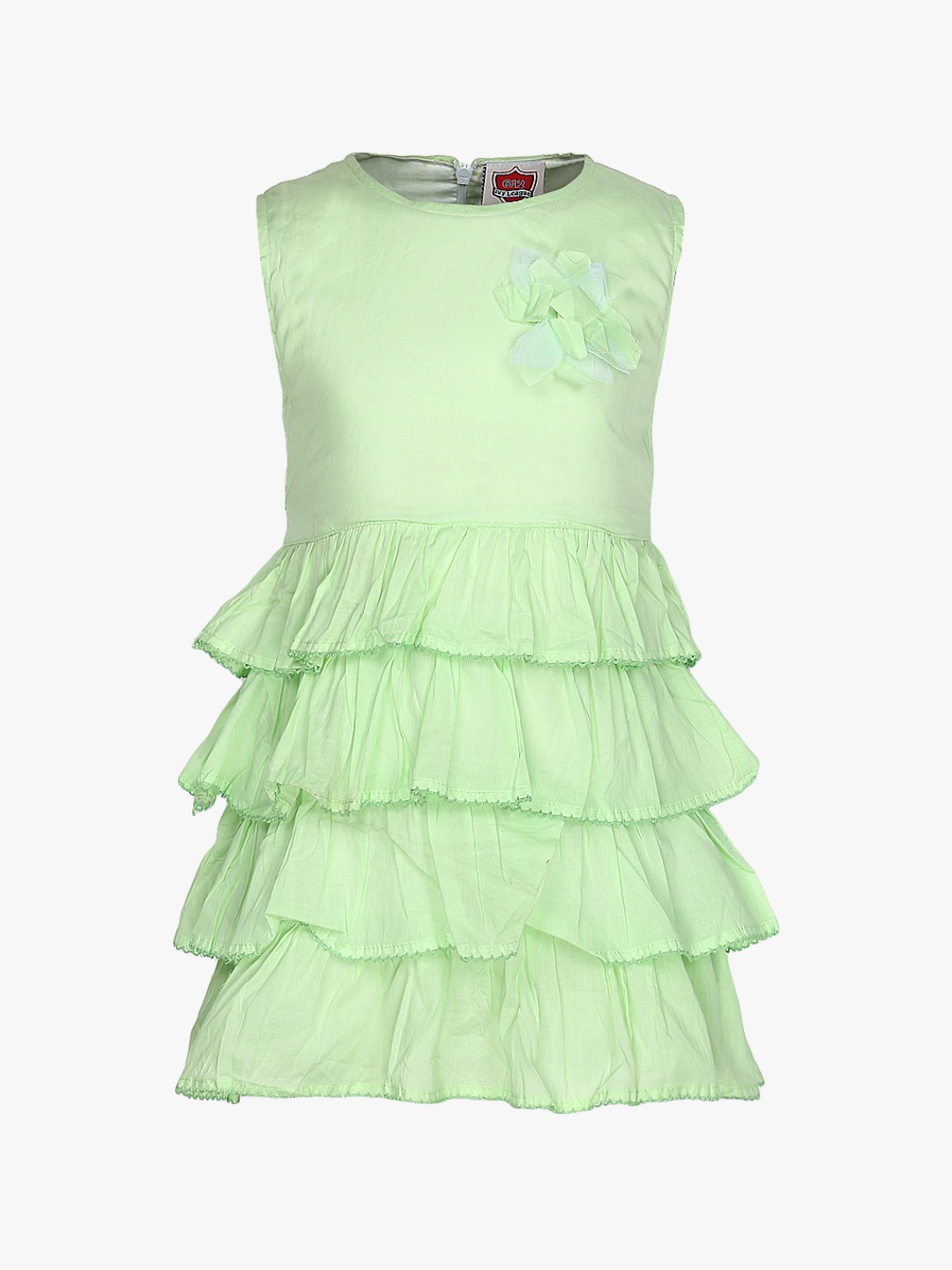 

612 league Girls Lime Green Solid Tiered Fit & Flare Dress