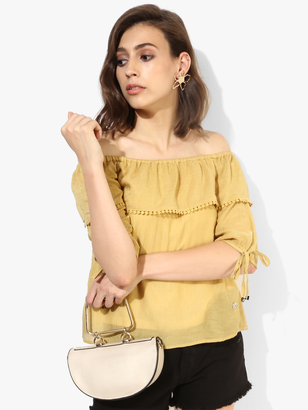 

Deal Jeans Women Yellow Solid Bardot Top