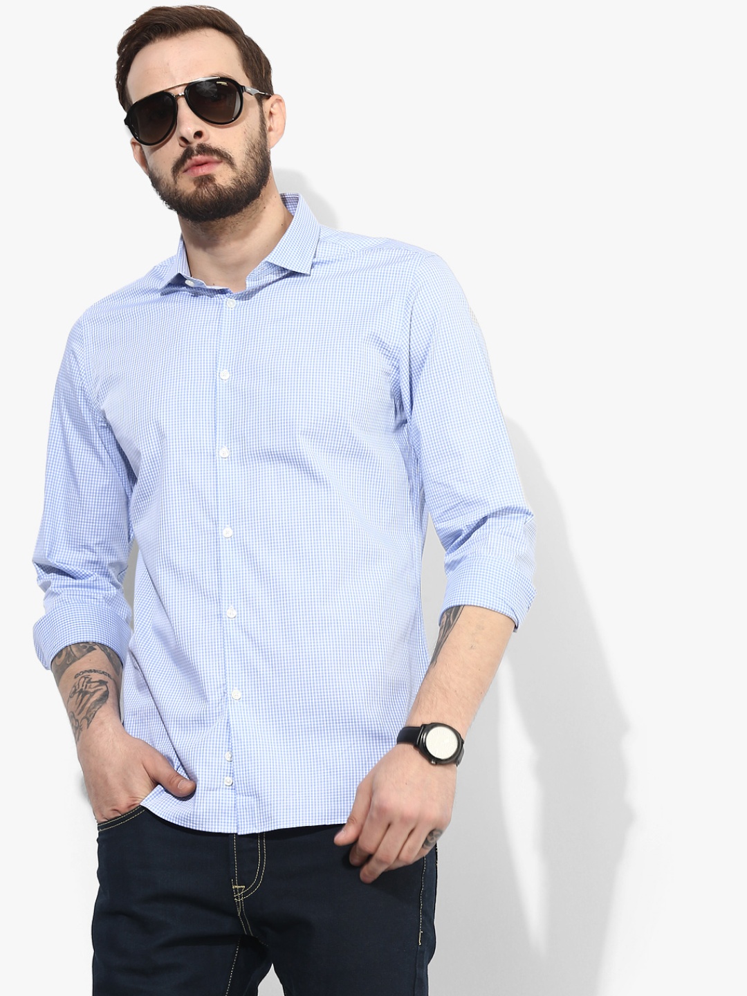 

Blue Checked Regular Fit Formal Shirt