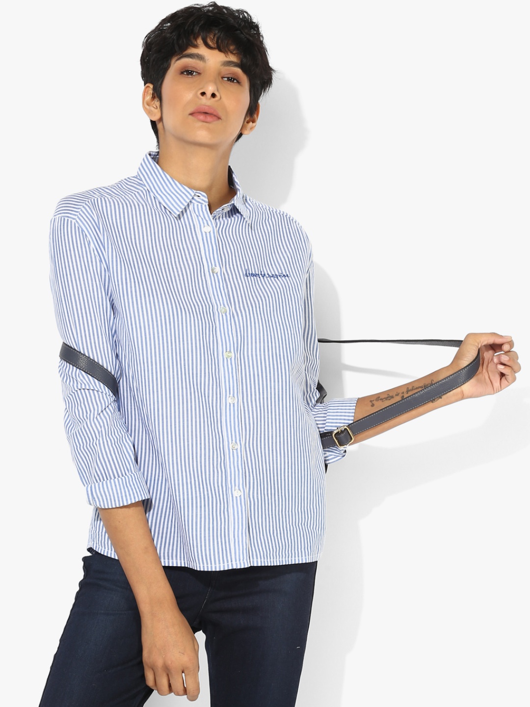Lee Women Blue Striped Casual Shirt