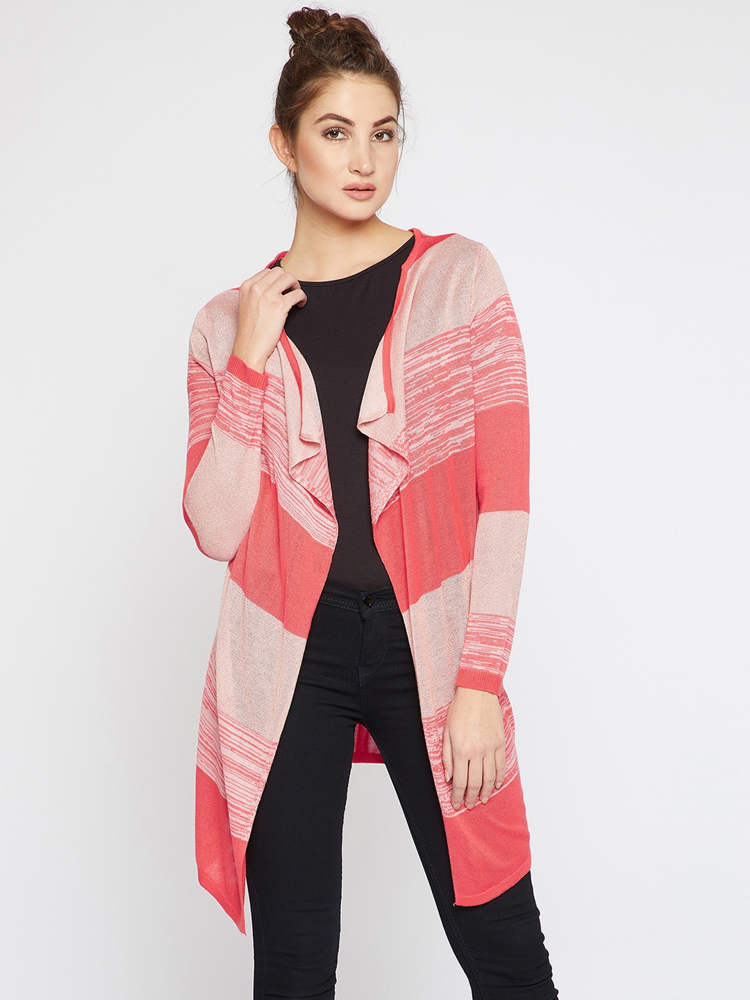 

RARE Red Striped Open Front Shrug
