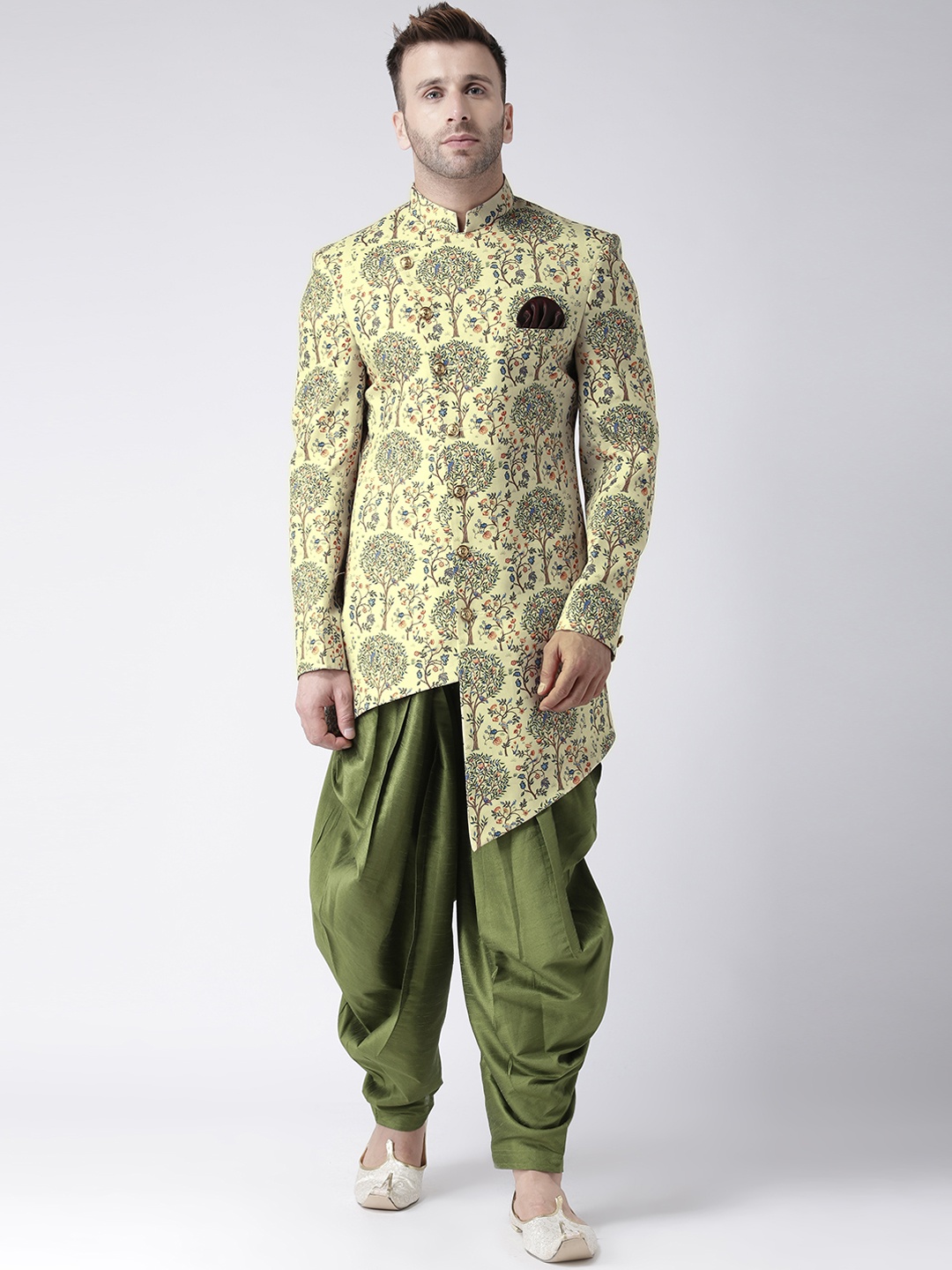 

Hangup Mens Green & Blue Printed Sherwani Set