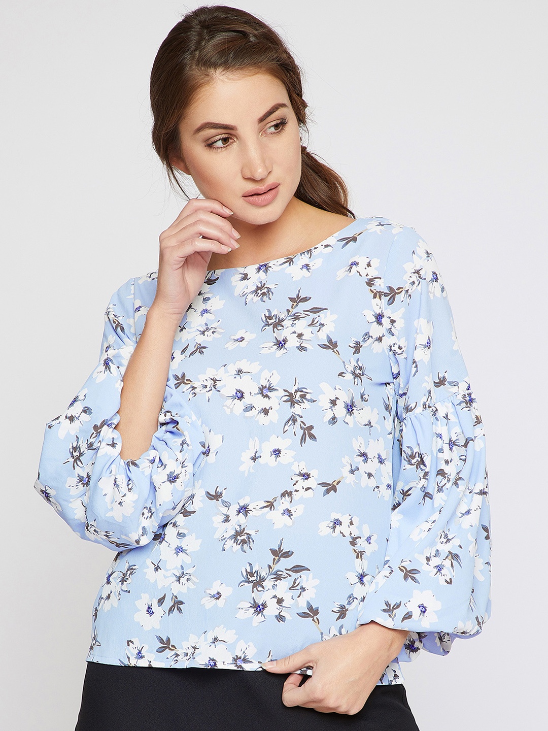 

Marie Claire Women Blue Printed A-Line Top
