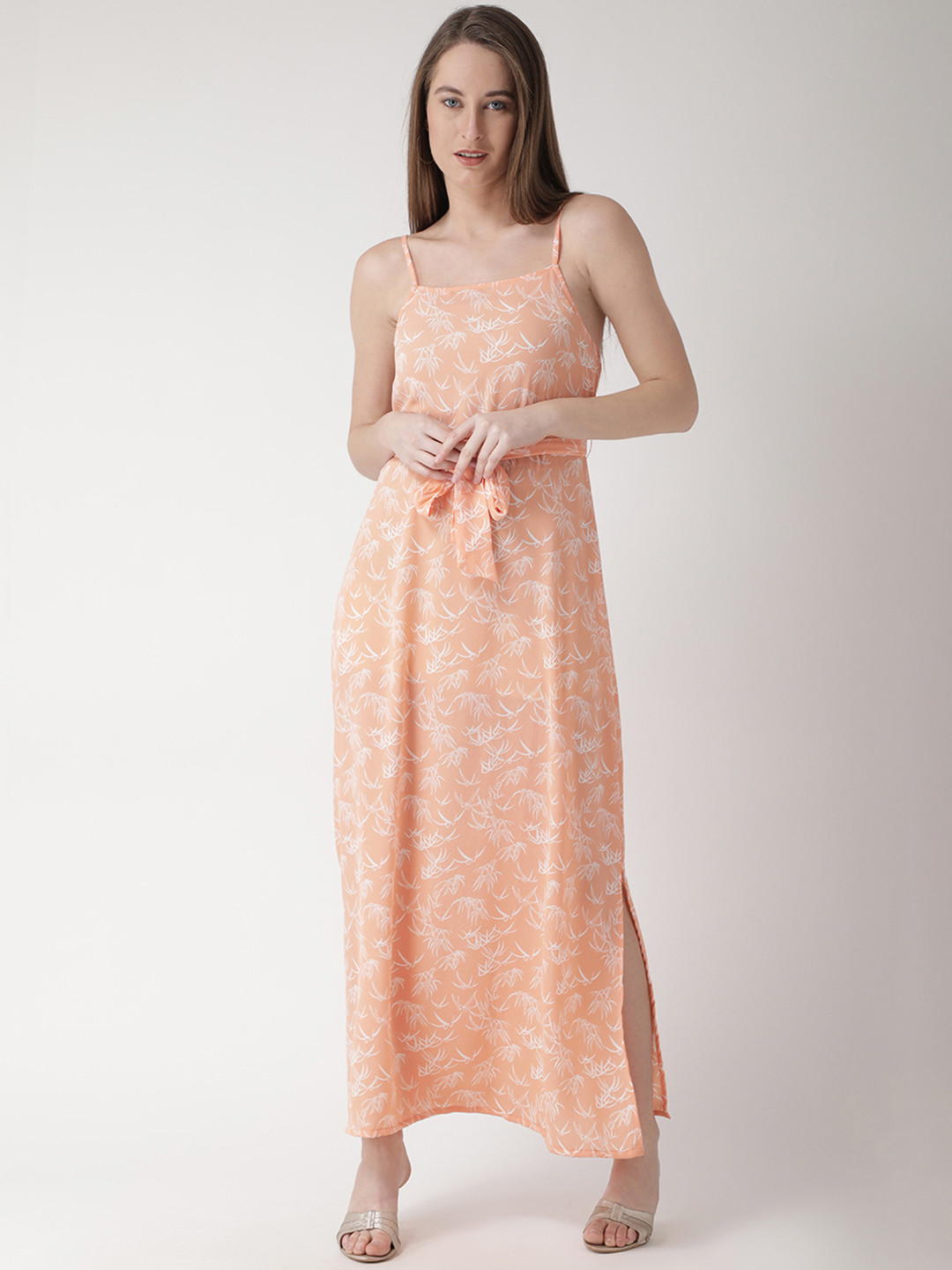 

The Vanca Women Peach-Coloured Printed Maxi Dress