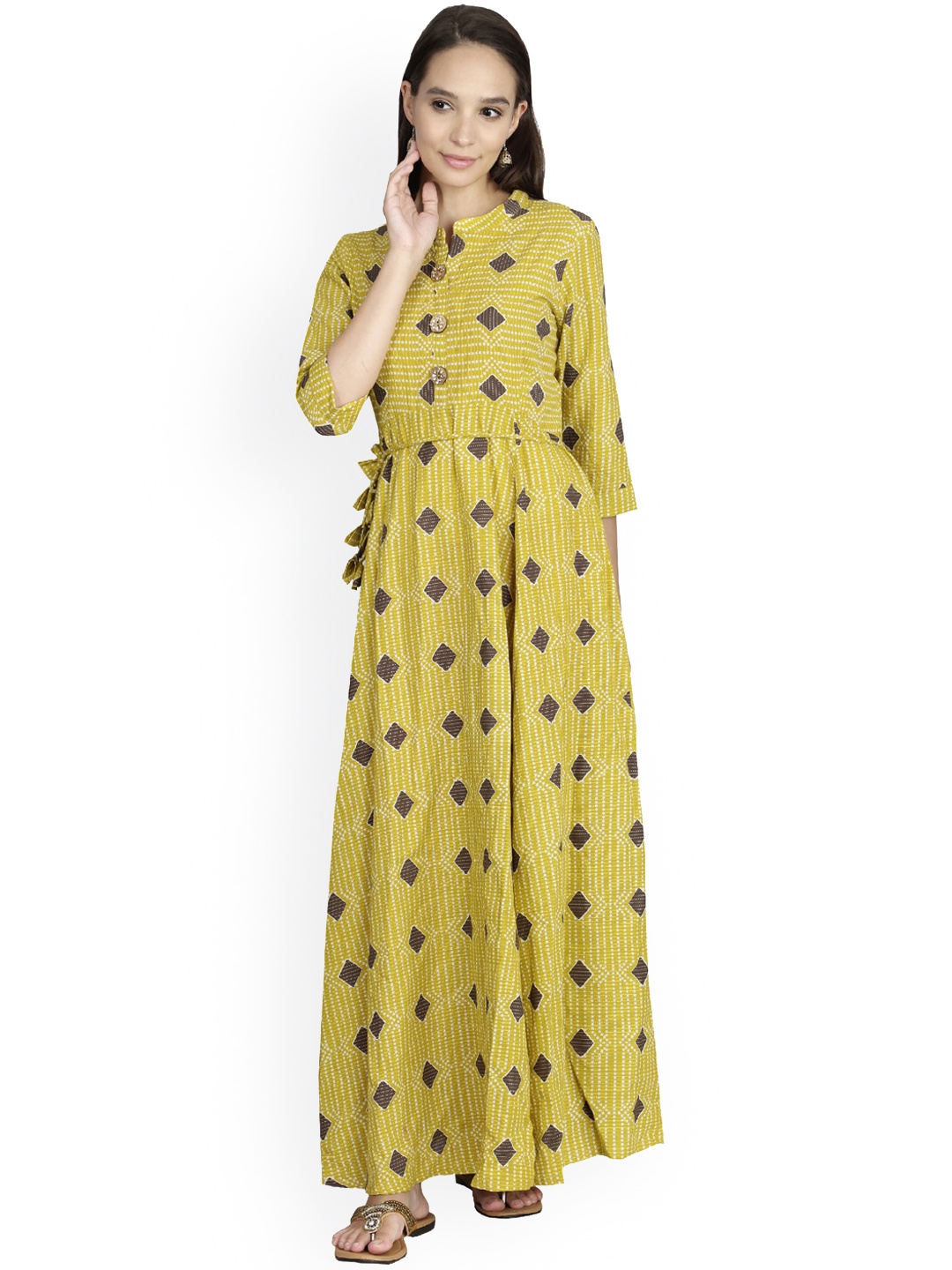 

Alena Women Yellow Printed A-Line Kurta