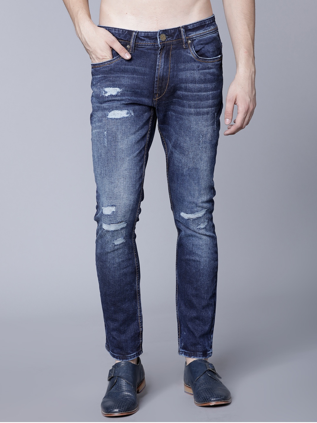 

LOCOMOTIVE Men Blue Slim Fit Mid-Rise Mildly Distressed Stretchable Jeans