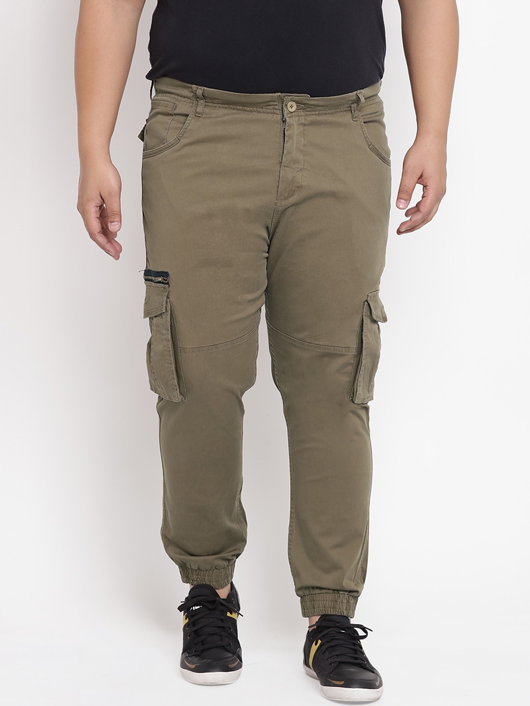 

John Pride Plus Size Men Olive Green Regular Fit Mid-Rise Cargos