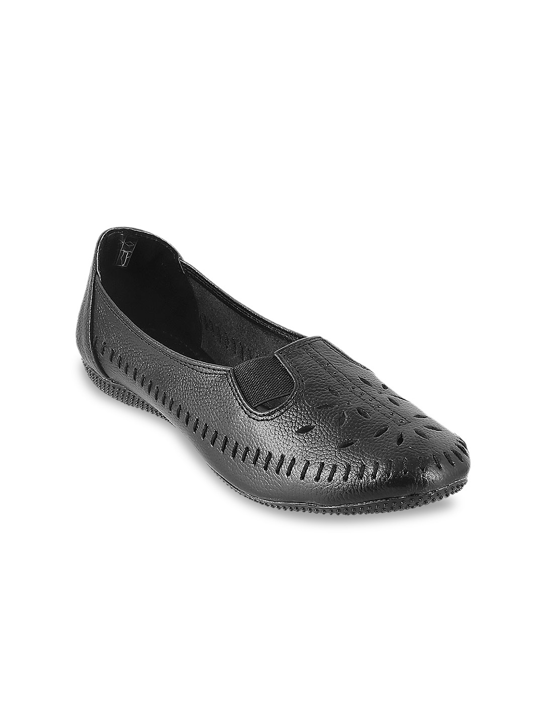 

Metro Women Black Woven Design Leather Ballerinas