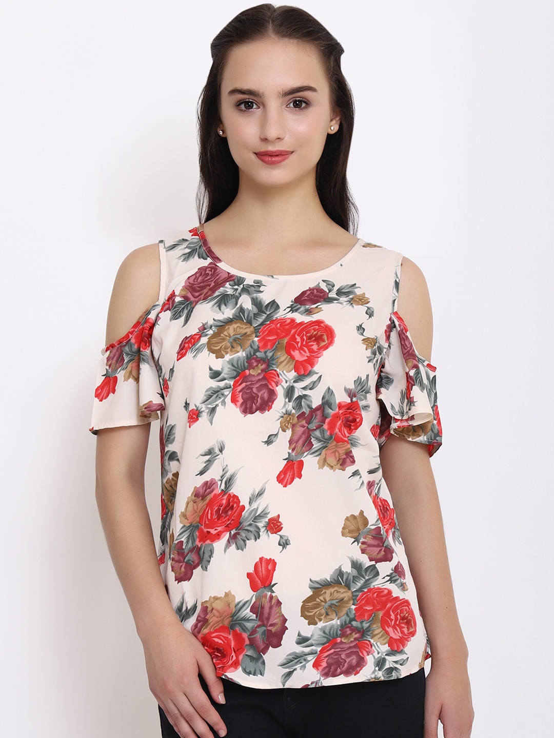 

PURYS Women Cream-Coloured Printed Top