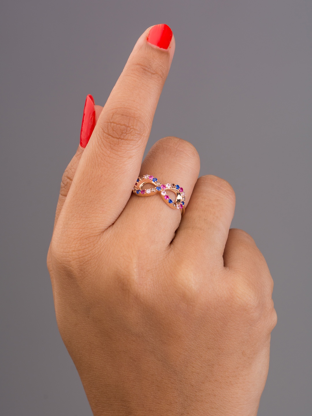 

TALISMAN Women Rose Gold Plated and Cubic Zirconia Studded Finger Ring