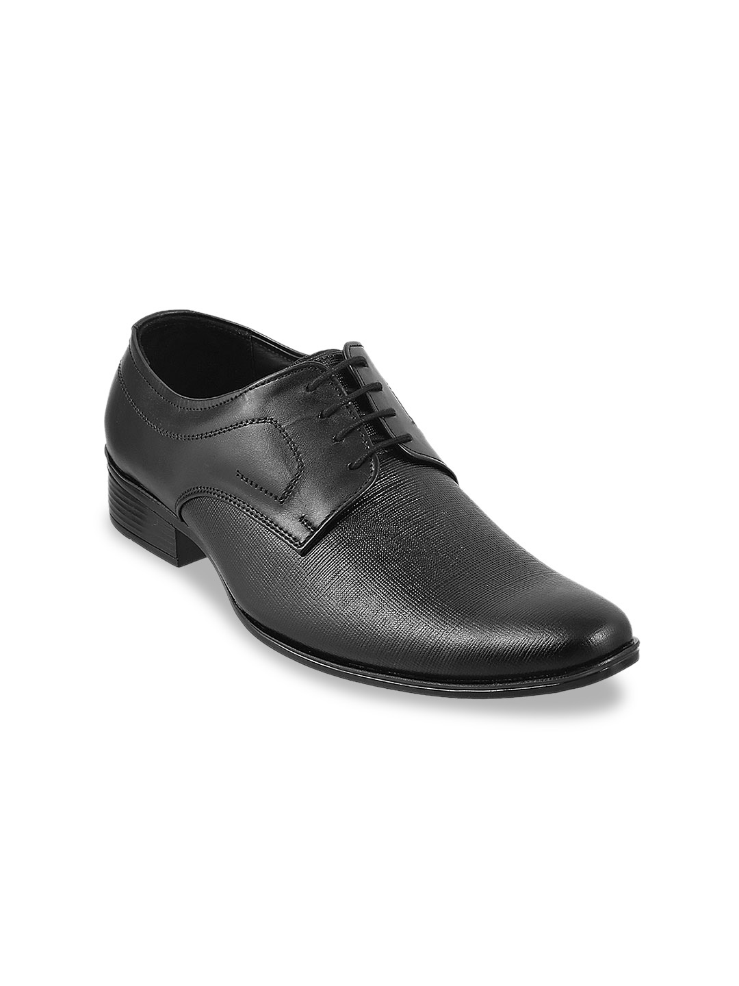 

Metro Men Black Textured Leather Formal Derby Shoes