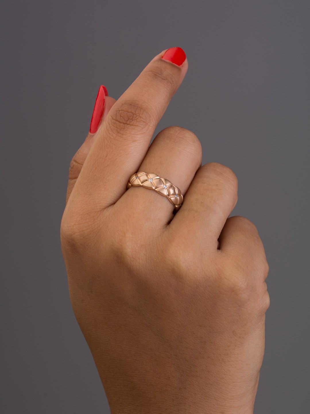 

TALISMAN Rose Gold-Plated Handcrafted Circular-Shaped Embbeded CZ-Stones Ring