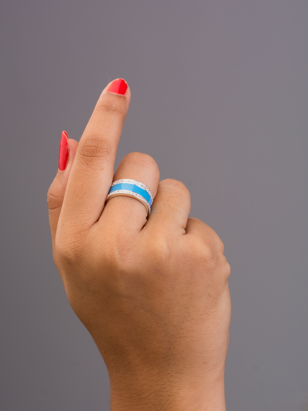 

TALISMAN Silver-Plated Enamelled and Cubic Zirconia Studded Finger Ring