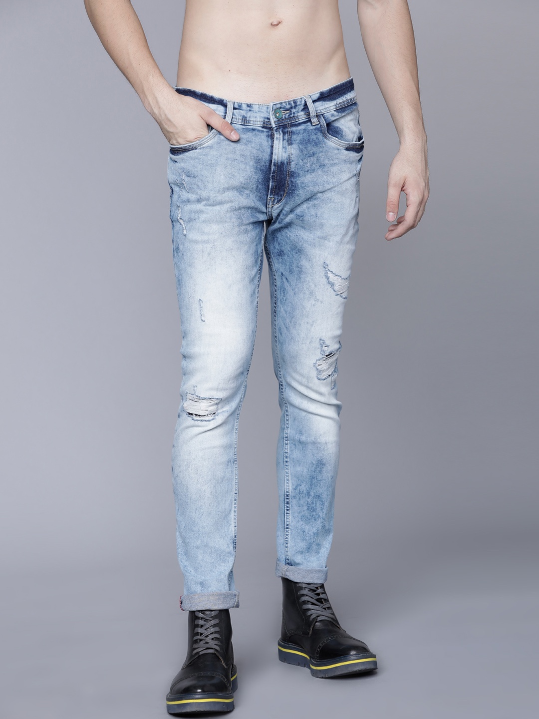 

LOCOMOTIVE Men Blue Slim Fit Mid-Rise Mildly Distressed Stretchable Jeans