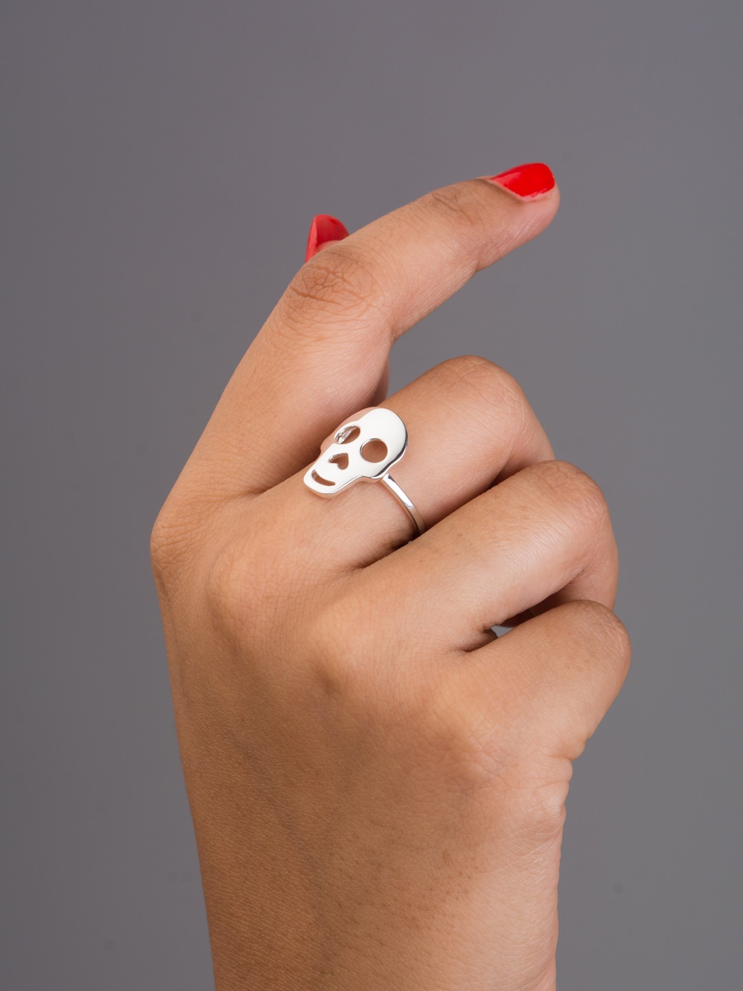 

TALISMAN Rhodium-Plated Skull-Shaped Ring, Silver