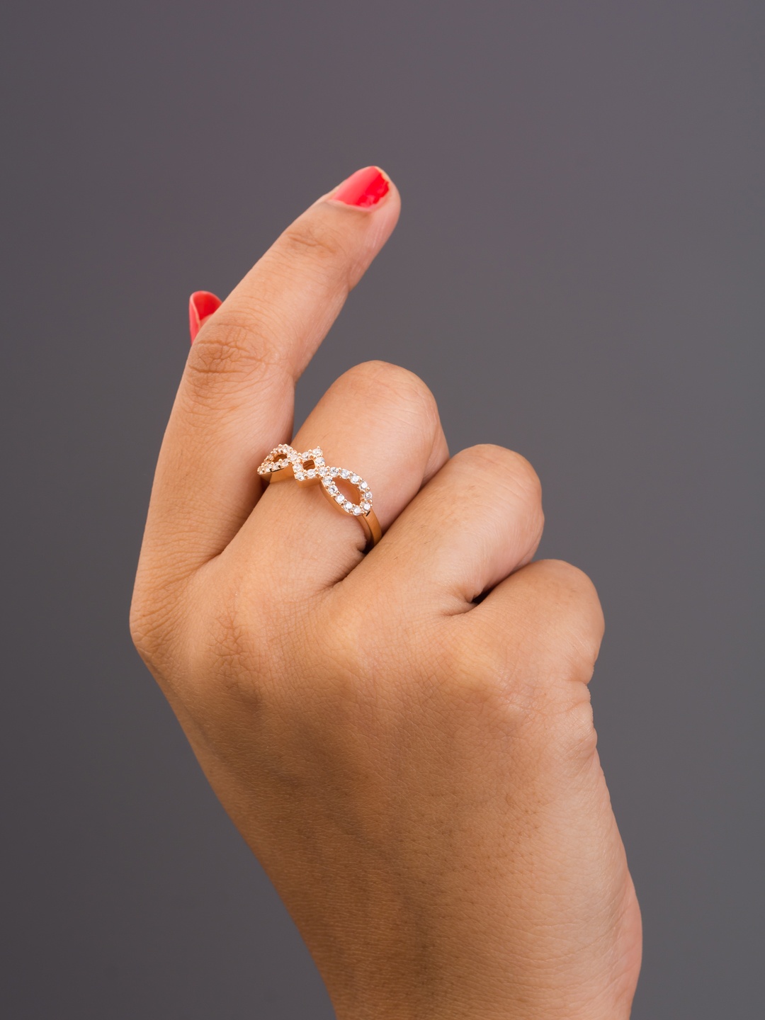 

TALISMAN Rose Gold-Plated White Embedded CZ-Stones & Infinity-Shaped Handcrafted Ring