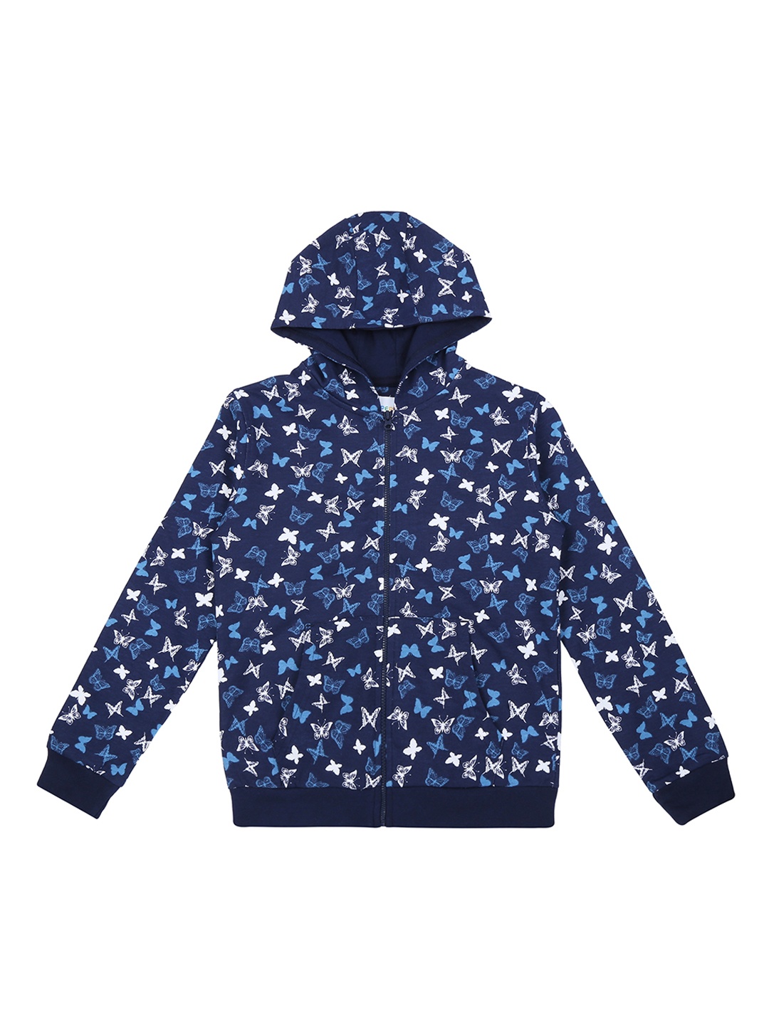 

POPPERS by Pantaloons Girls Navy Blue & White Printed Hooded Sweatshirt