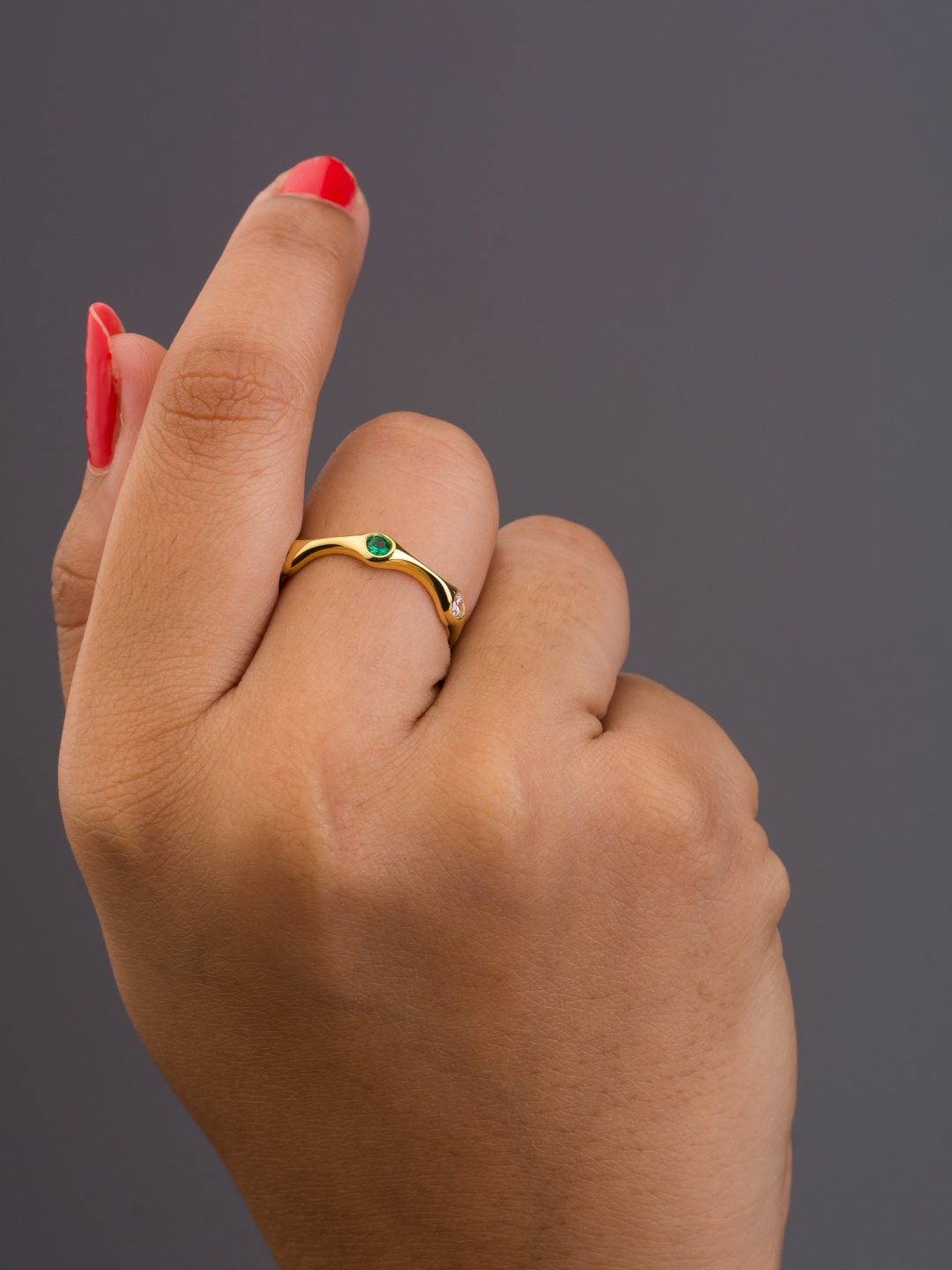 

TALISMAN Gold-Plated Handcrafted Embedded Green & White CZ-Stones Ring