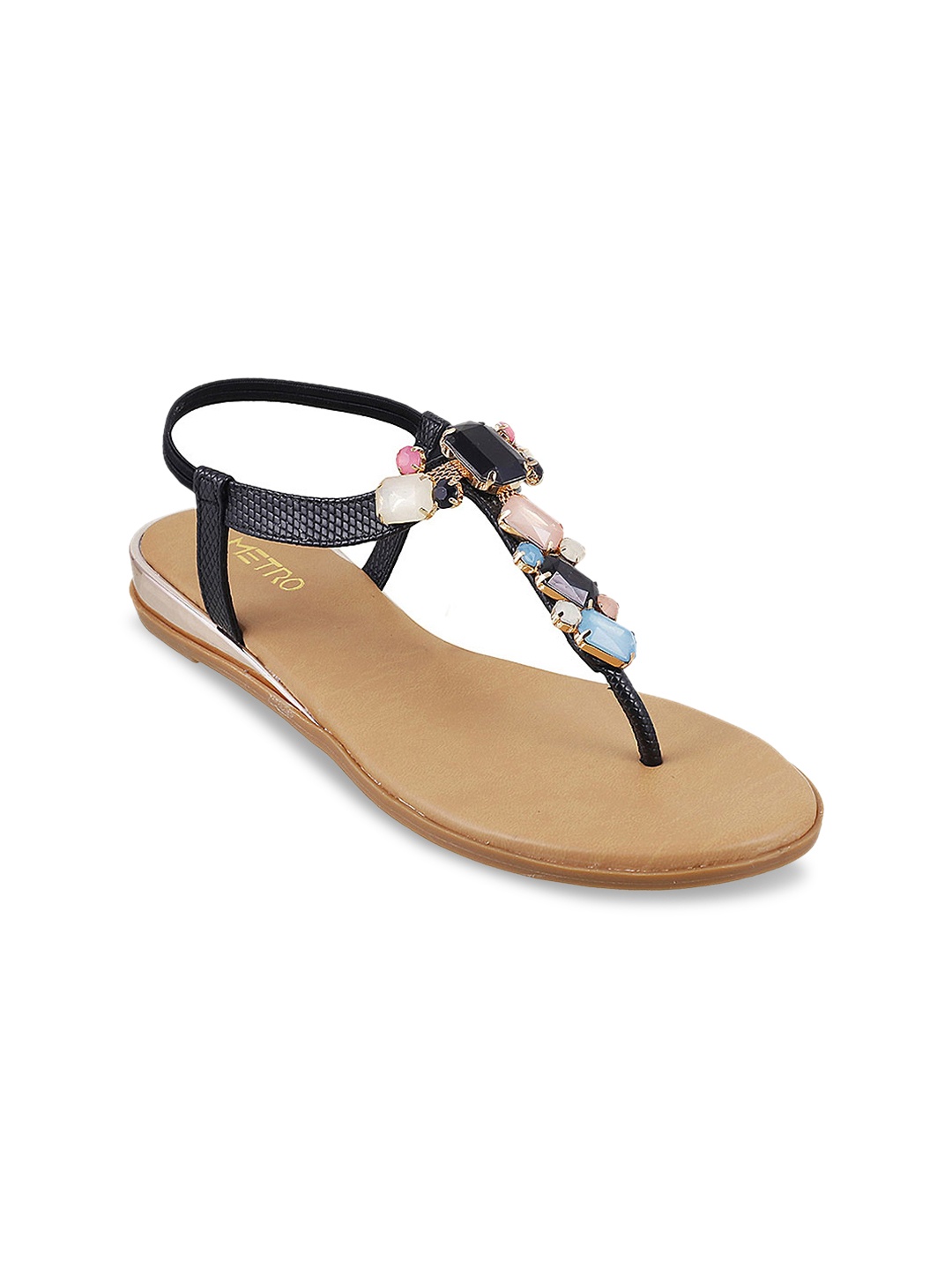 

Metro Women Black Solid Synthetic T-Strap Flats