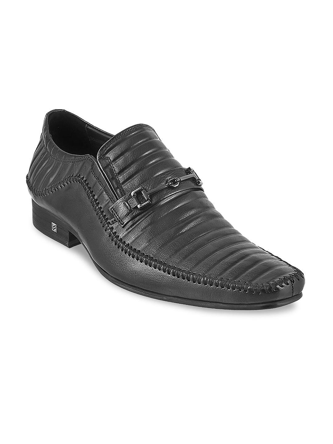 

DAVINCHI Men Black Leather Formal Slip-Ons