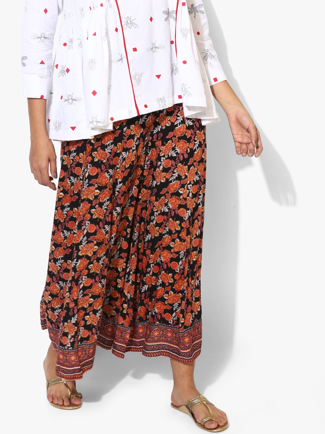 

Multicoloured Printed Flared Pure Cotton Skirt, Multi