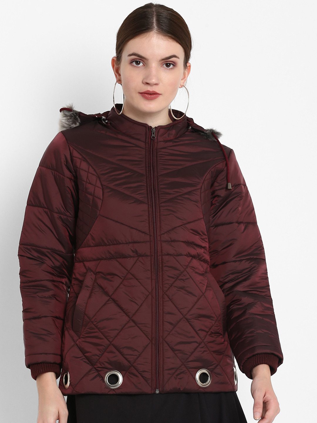 

Alsace Lorraine Paris Women Maroon Solid Lightweight Puffer Jacket