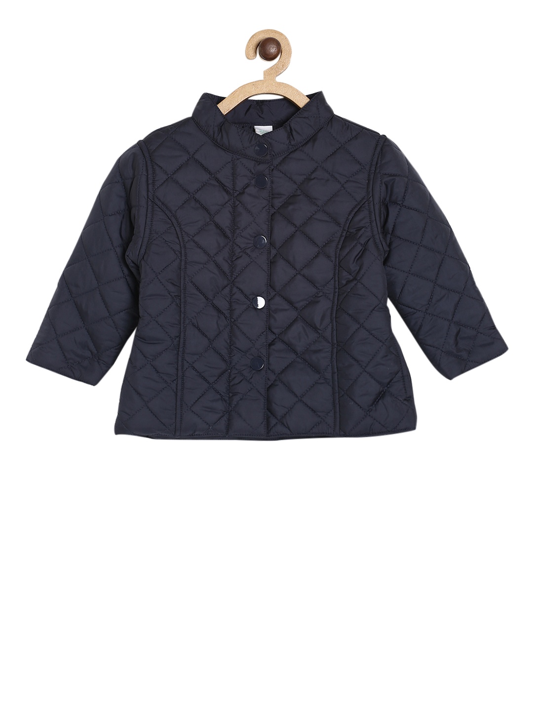 

MINI KLUB Girls Navy Blue Solid Quilted Jacket