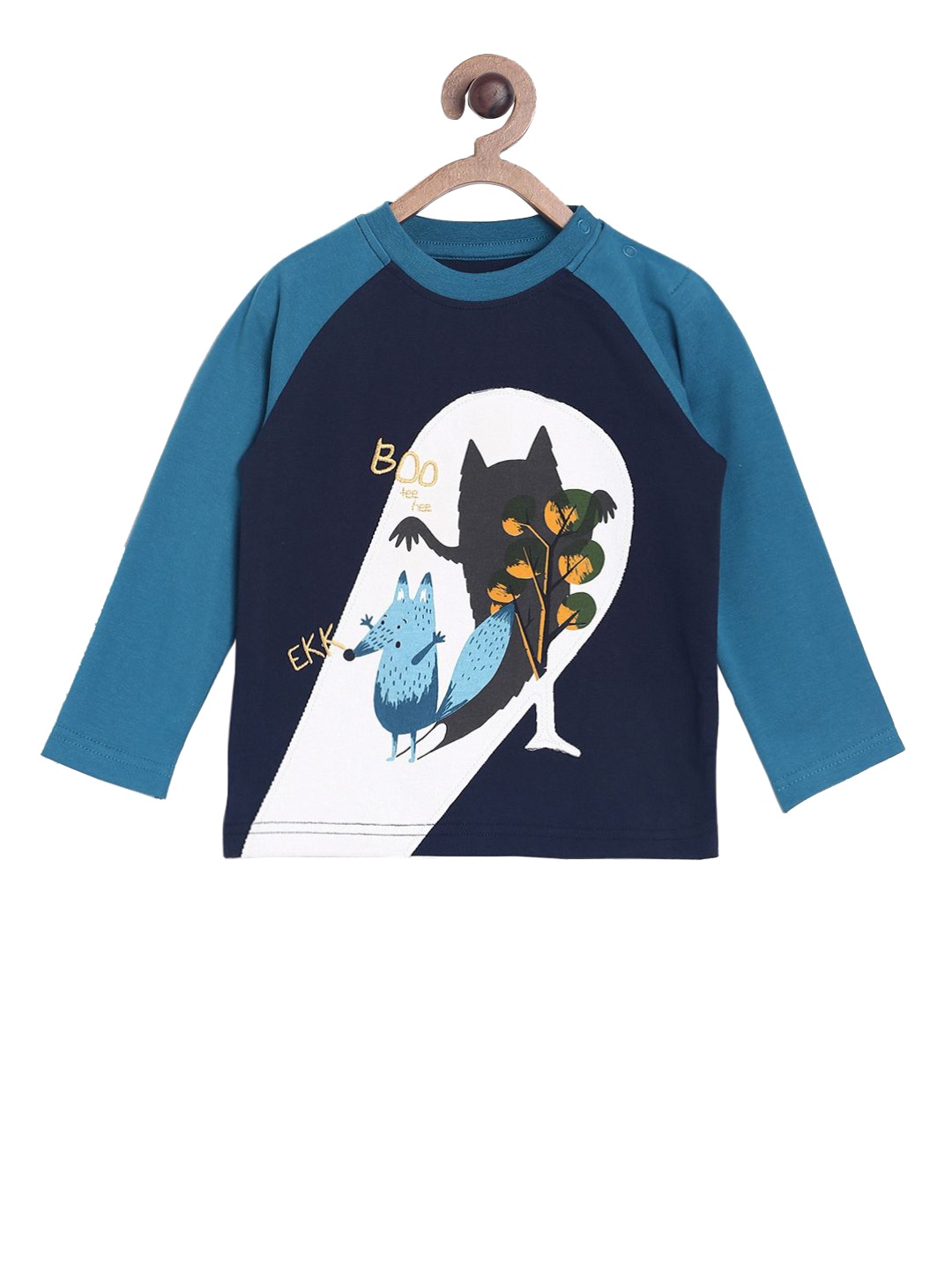 

MINI KLUB Boys Navy Blue Printed Round Neck Pure Cotton T-shirt
