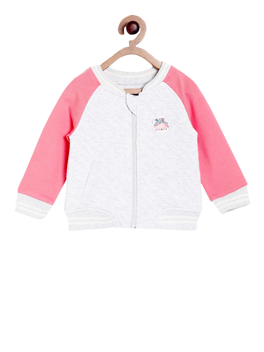 

MINI KLUB Girls Grey & Pink Solid Quilted Jacket