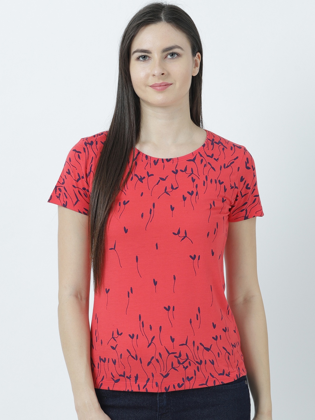 Huetrap Women Red Printed Round Neck T-shirt