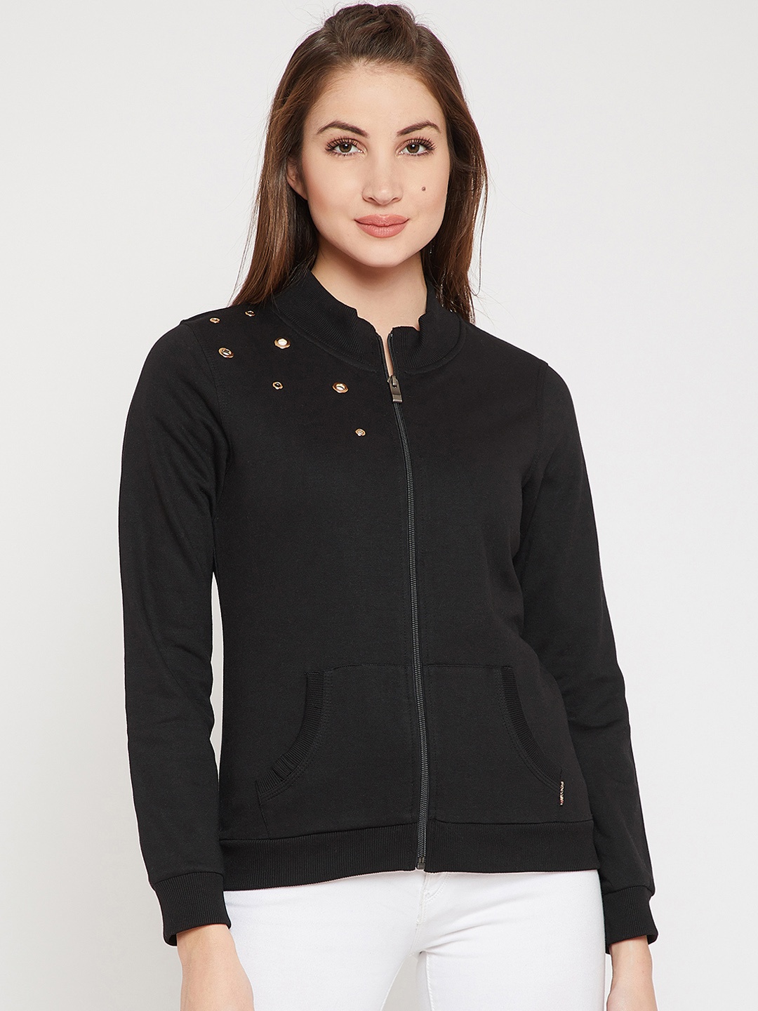 

Marie Claire Women Black Solid Embellished Sweatshirt