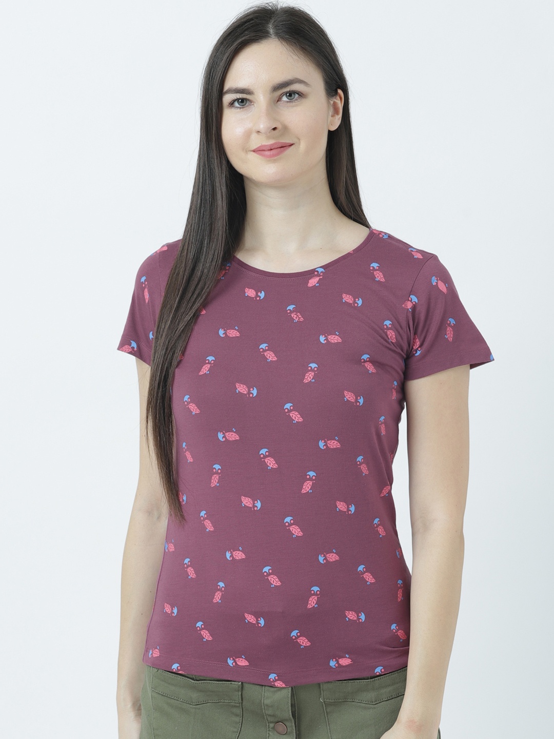 

Huetrap Women Maroon Printed Round Neck T-shirt