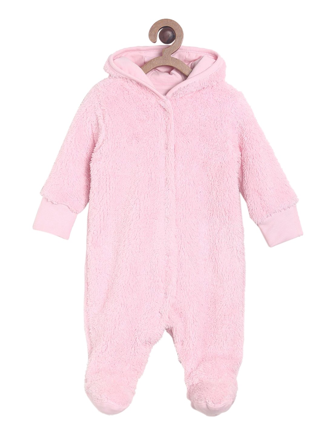 

MINIKLUB Girls Pink Solid Hooded Sleepsuit