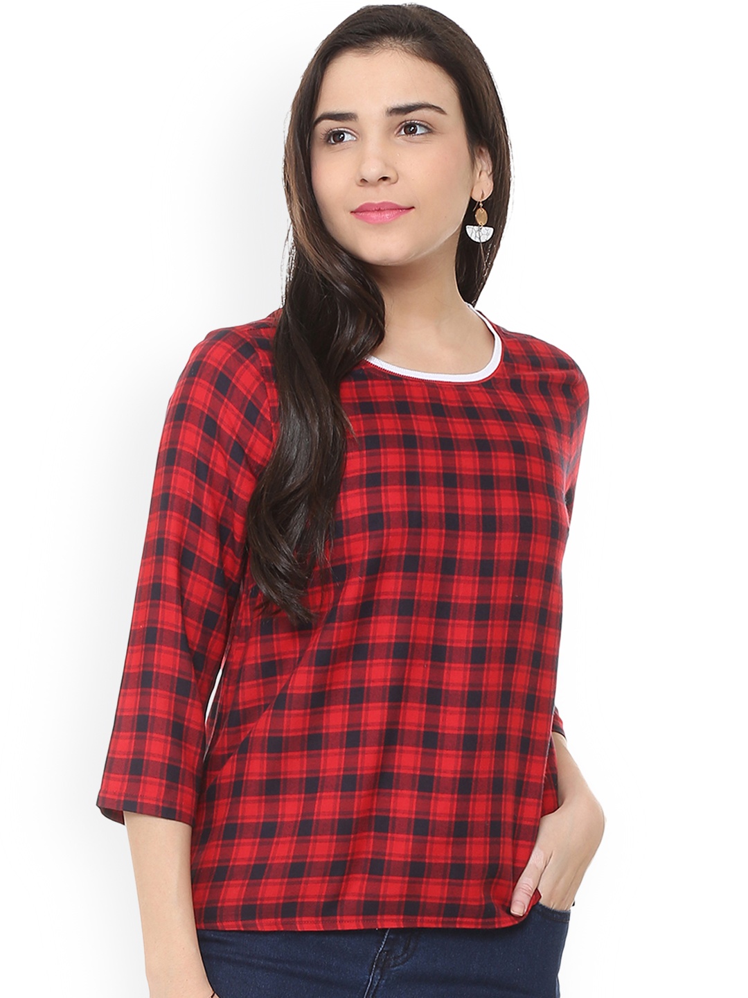 

People Women Red & Black Checked Top