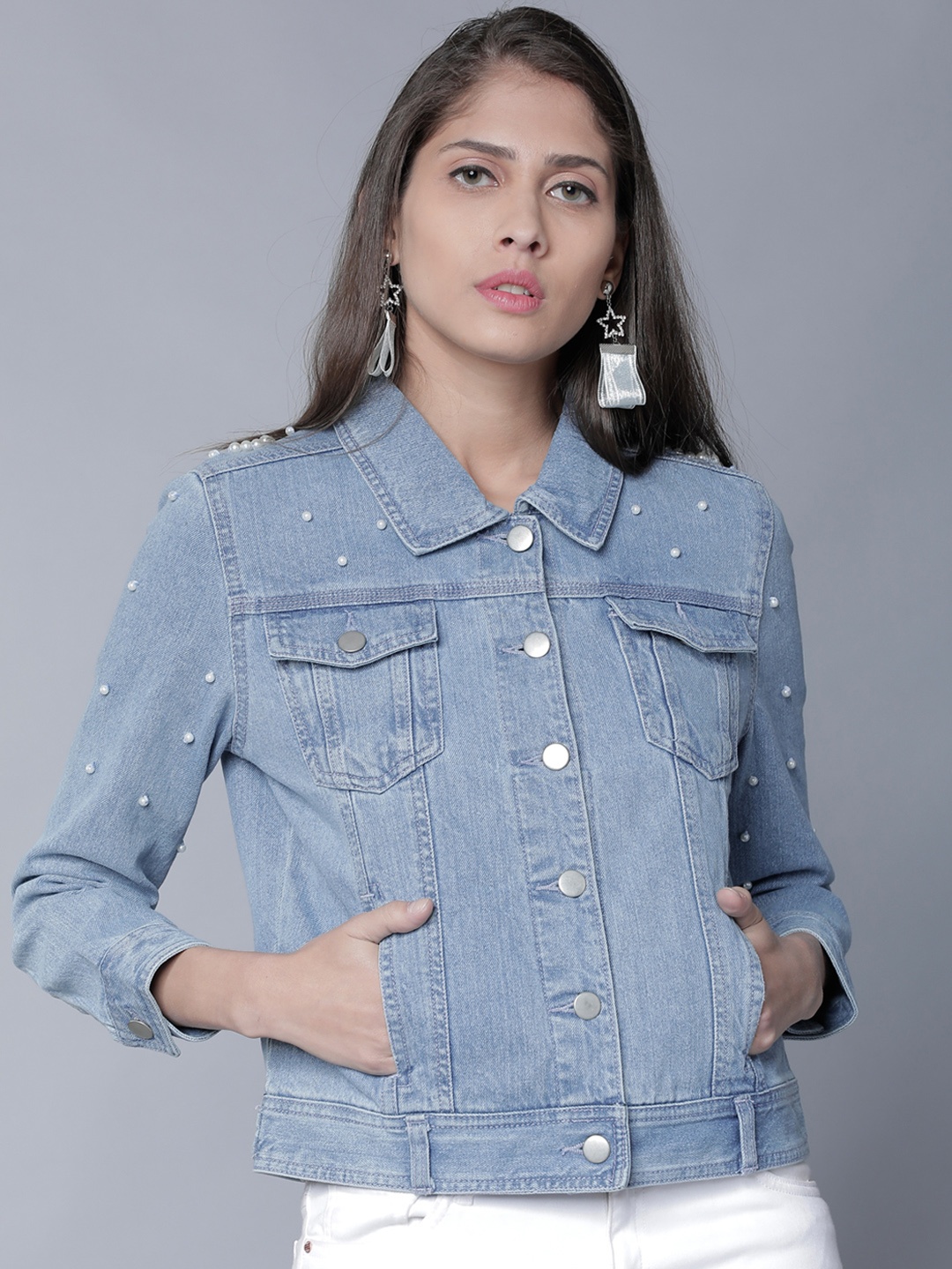 

Tokyo Talkies Women Navy Blue Solid Denim Jacket
