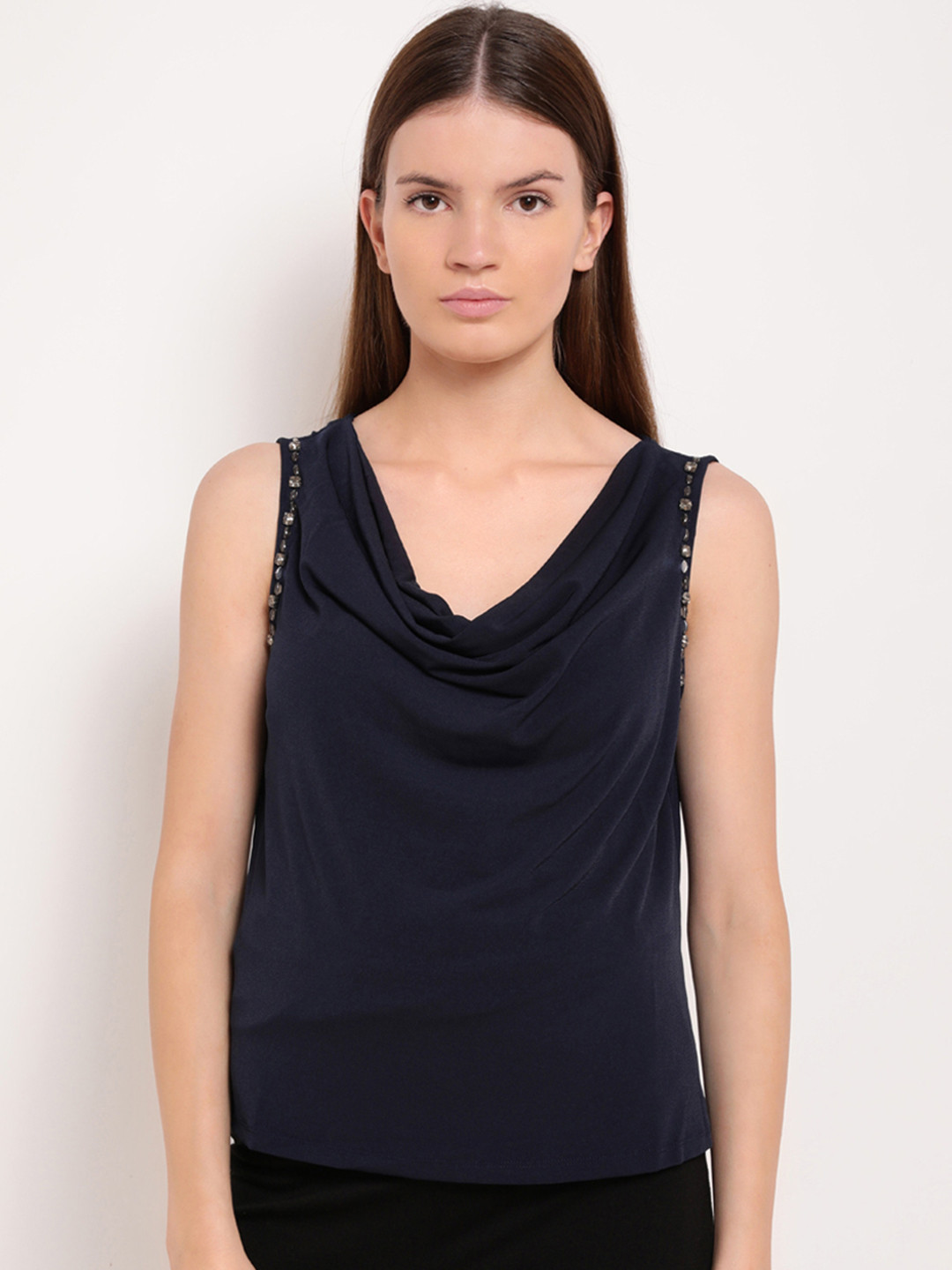 

Kazo Women Navy Blue Solid Top